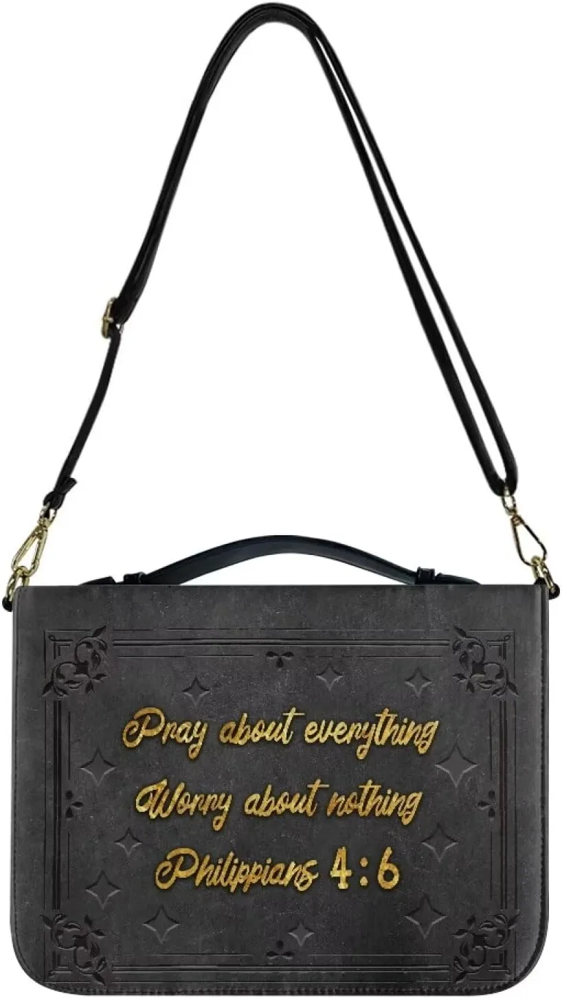 Butterfly Print Bible Cover Pray About Everthing Bible Holder Case Handbag with Adjustable Shoulder Strap Large Capacity Tote Bag Study Bible Carrying Cases Christian Gifts, L