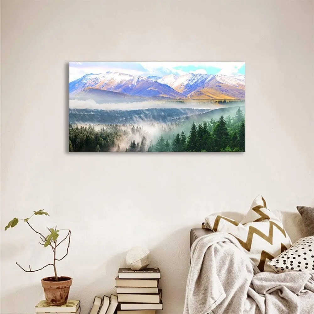 BYXART Canvas Wall Art for Bedroom Misty Forest Foggy Mountain Landscape Artwork Nature Picture Bathroom Decor Smoky Scenery Painting For Living Room Home Office Decorations 40L x 20W