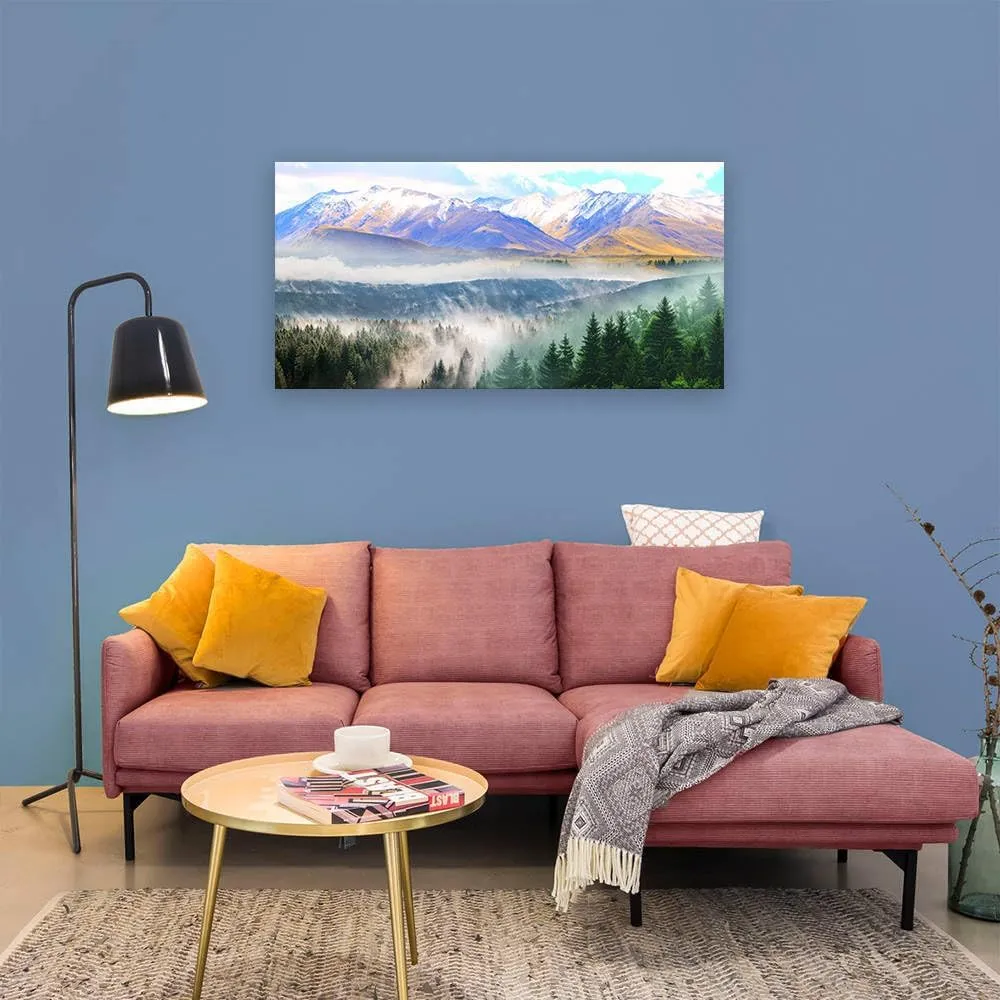 BYXART Canvas Wall Art for Bedroom Misty Forest Foggy Mountain Landscape Artwork Nature Picture Bathroom Decor Smoky Scenery Painting For Living Room Home Office Decorations 40L x 20W