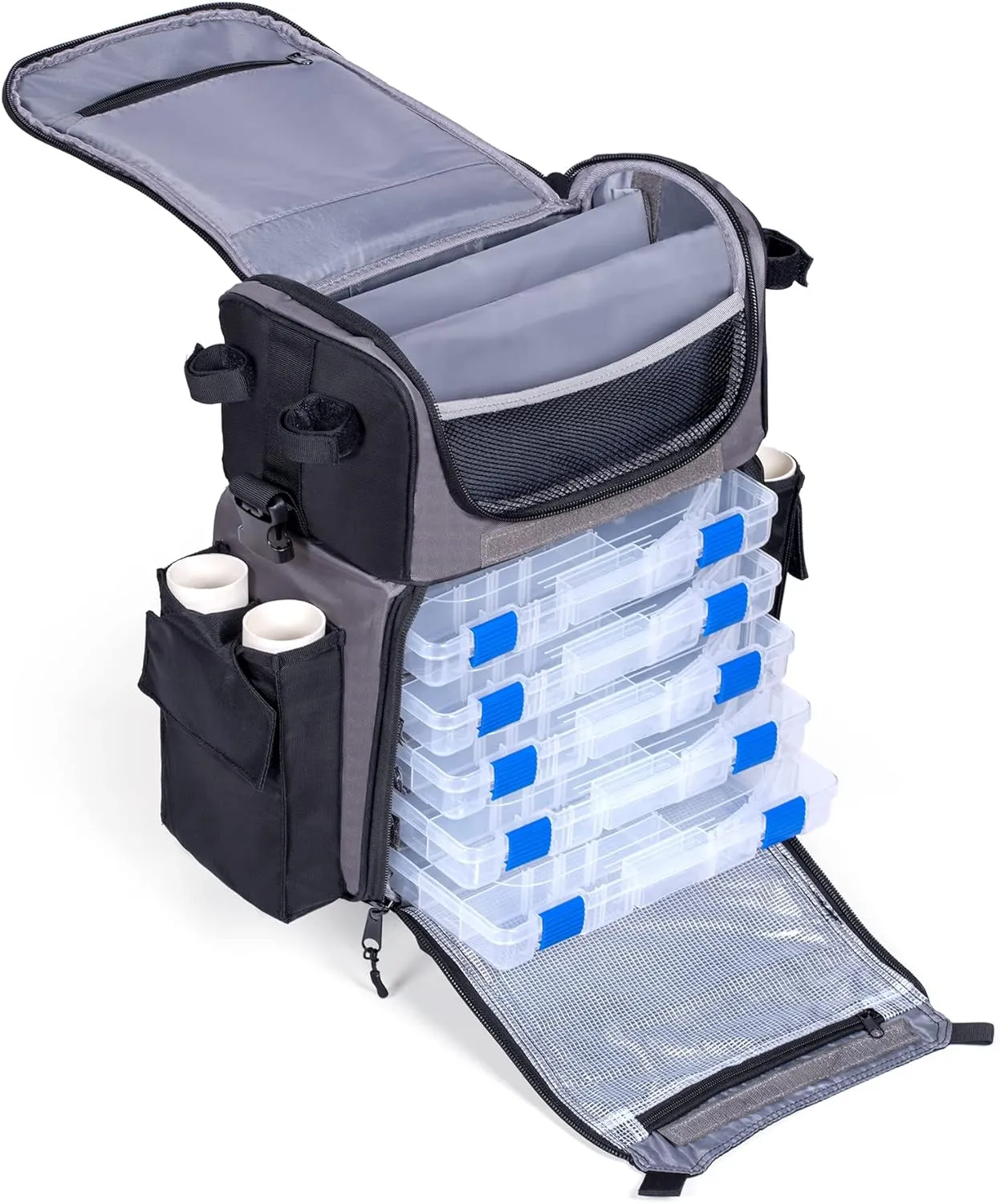 Calissa Offshore Rolling Fishing Tackle Box with Wheels, Waterproof Fishing Backpack with Rod Holders Storage Bag Roller