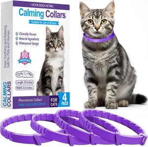 Calming Collar 4 Pack, Adjustable for Small to Large Cats, Anxiety Relief Pheromones (Purple)