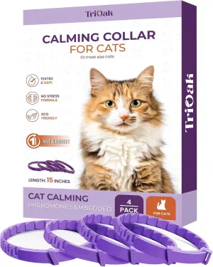 Calming Collar for Cats: Pheromone-Infused Anxiety Relief for Cats, Stress & Behavior Control, Long-Lasting 30-Day Effect, Adjustable & Waterproof, 4 Pack (Purple)