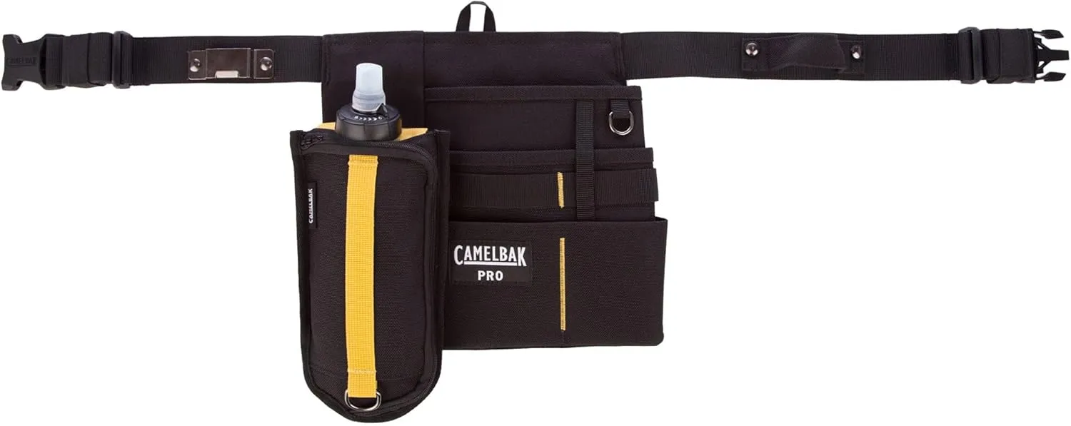 CamelBak 17 Oz Multi Rugged 1200D Poly Canvas Tool Belt with Adjustable Strap and Clip Flask, Black, 4-Pockets