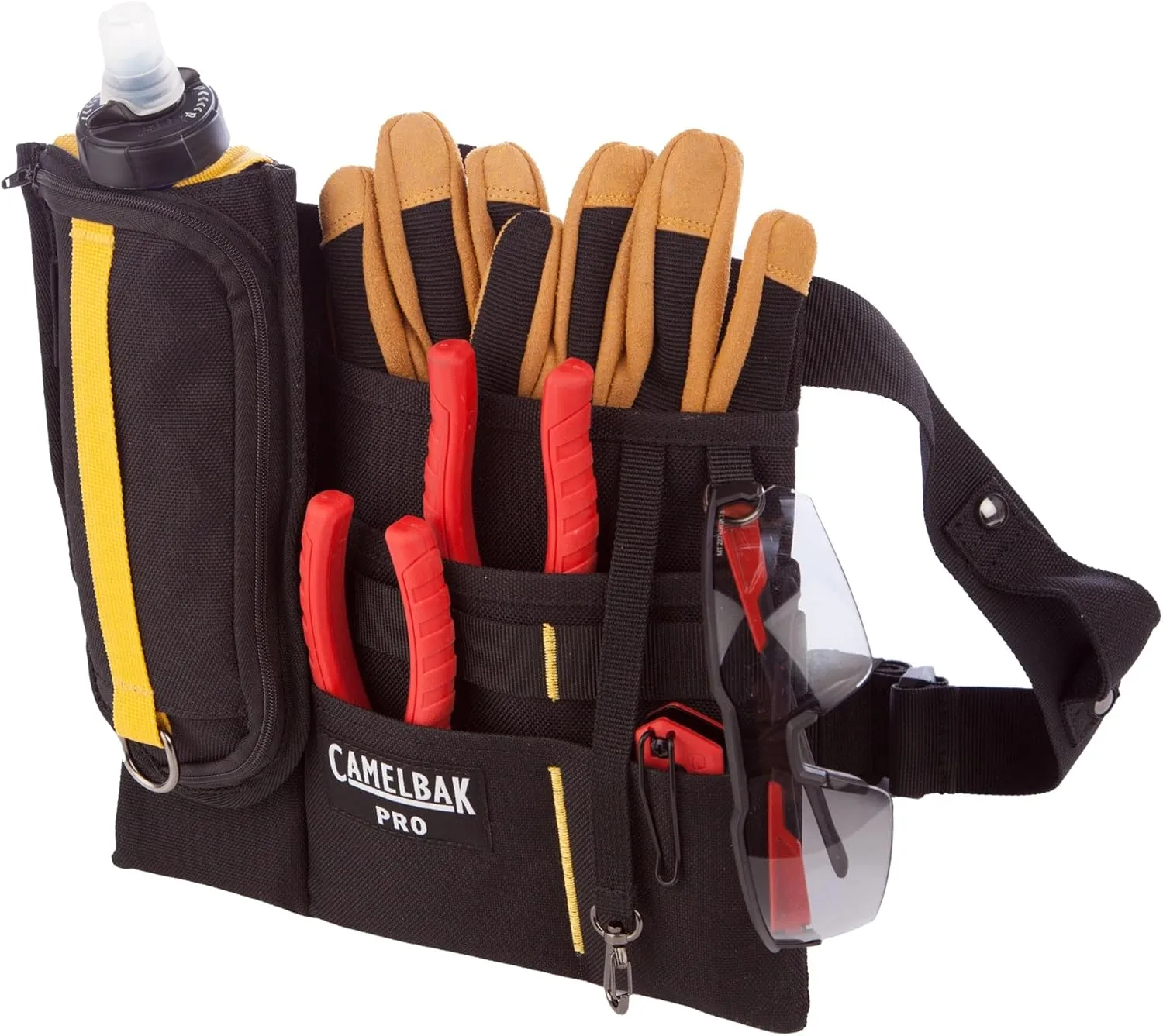 CamelBak 17 Oz Multi Rugged 1200D Poly Canvas Tool Belt with Adjustable Strap and Clip Flask, Black, 4-Pockets