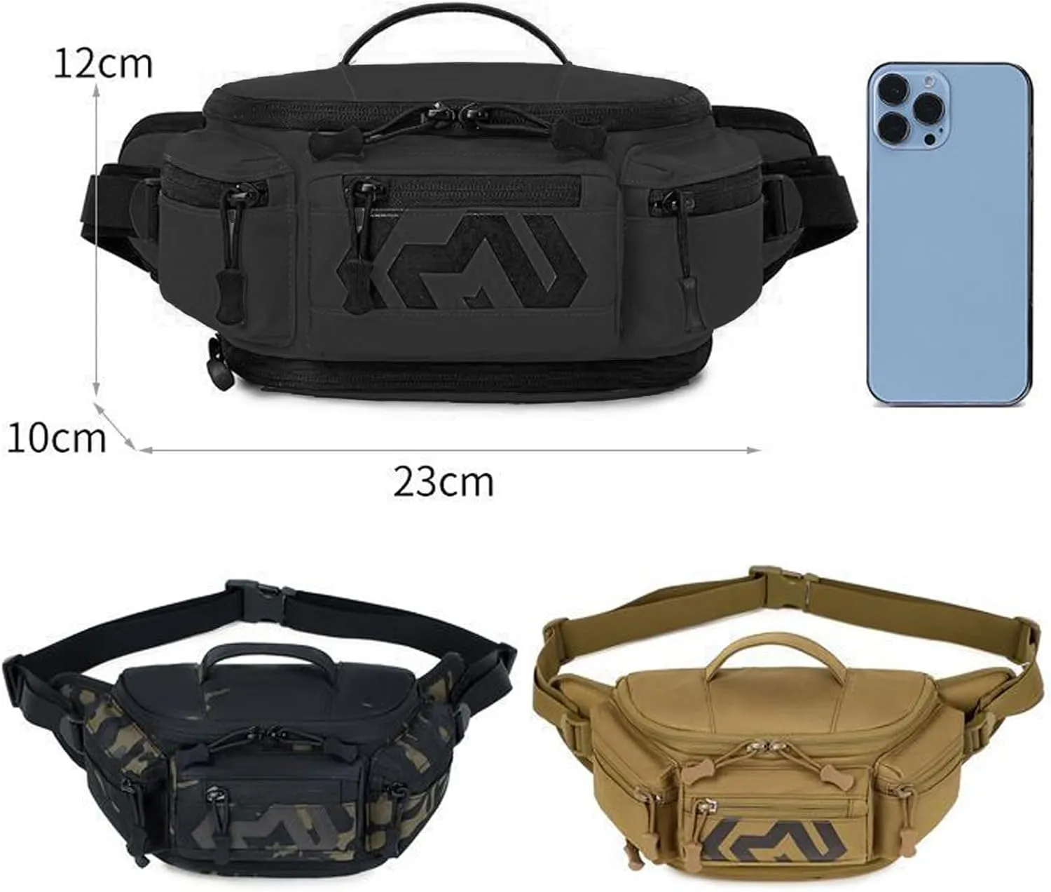 CamGo Tactical Fanny Pack for Men Women Expandable Military Waist Bag Hip Belt Bumbag Utility Bags for Hiking Climbing Fishing (#01-CP Black)