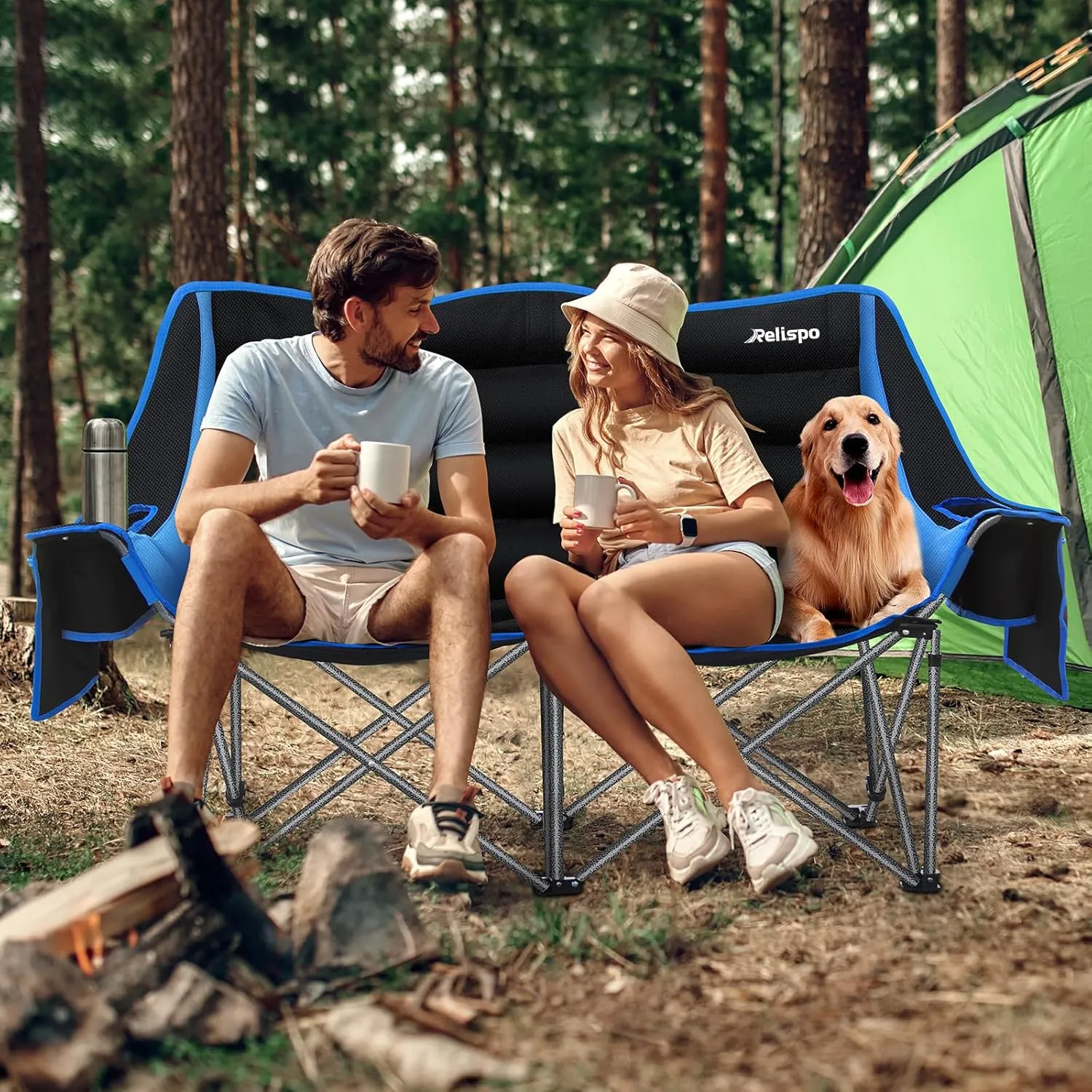 Camping Chairs Oversized Camping Chair Portable Double Camping Chair for Adults Heavy Duty Folding Chair Support 700LBS with Cup Holders & Large Side Organizer Pockets for Camping/Car Trunk/Campfires