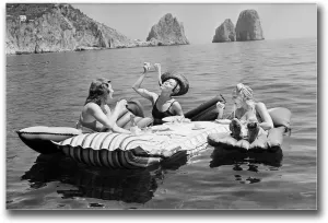 Canvas Art Prints Woman Eating Spaghetti On The Lake Poster Vintage Black And White Art Print Spaghetti On The Lake Picnic Printable Art Bathroom and Toilet Washroom Wall Decoration 16x24inch without Frame