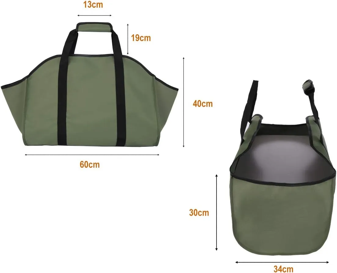 Canvas Firewood Tote Bag Extra Large Durable Ideal for Fireplaces Wood Stoves Logs Camping Landscaping (1pcs, GREEN)