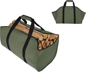 Canvas Firewood Tote Bag Extra Large Durable Ideal for Fireplaces Wood Stoves Logs Camping Landscaping (1pcs, GREEN)