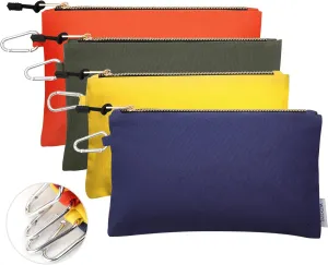Canvas Tool Pouch Zipper Bags,16OZ(A) Utility Bags Heavy Duty Tools Pouch with Carabiner, 12 * 7 Inch Multipurpose Durable Storage Organizer Tote Bags,4 Pack