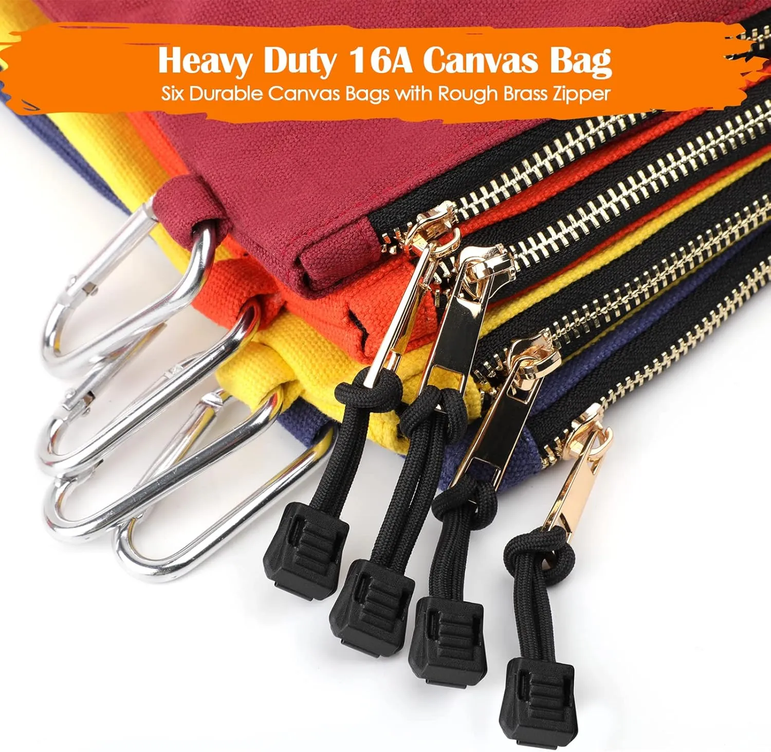 Canvas Tool Pouch Zipper Bags,16OZ(A) Utility Bags Heavy Duty Tools Pouch with Carabiner, 12 * 7 Inch Multipurpose Durable Storage Organizer Tote Bags,4 Pack