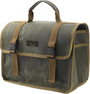 Canvas Tool Tote Bag | 16OZ Waxed Canvas Hand Tools Carrying Bag, Portable Tool Storage Bag with 1 Large Pocket   2 Side Pockets - for Mechanics Truck Drivers Craftsman | Army Green