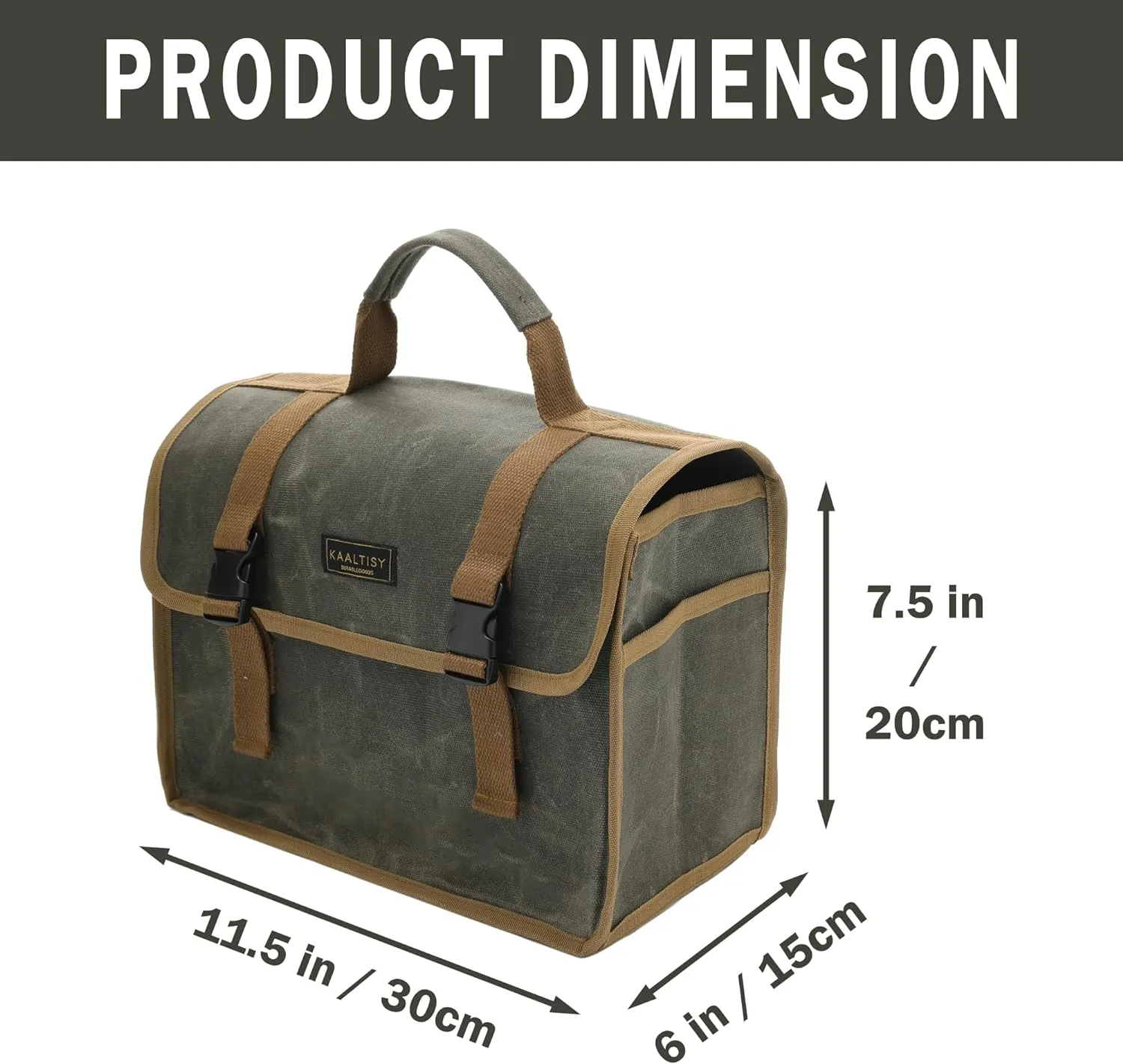 Canvas Tool Tote Bag | 16OZ Waxed Canvas Hand Tools Carrying Bag, Portable Tool Storage Bag with 1 Large Pocket   2 Side Pockets - for Mechanics Truck Drivers Craftsman | Army Green