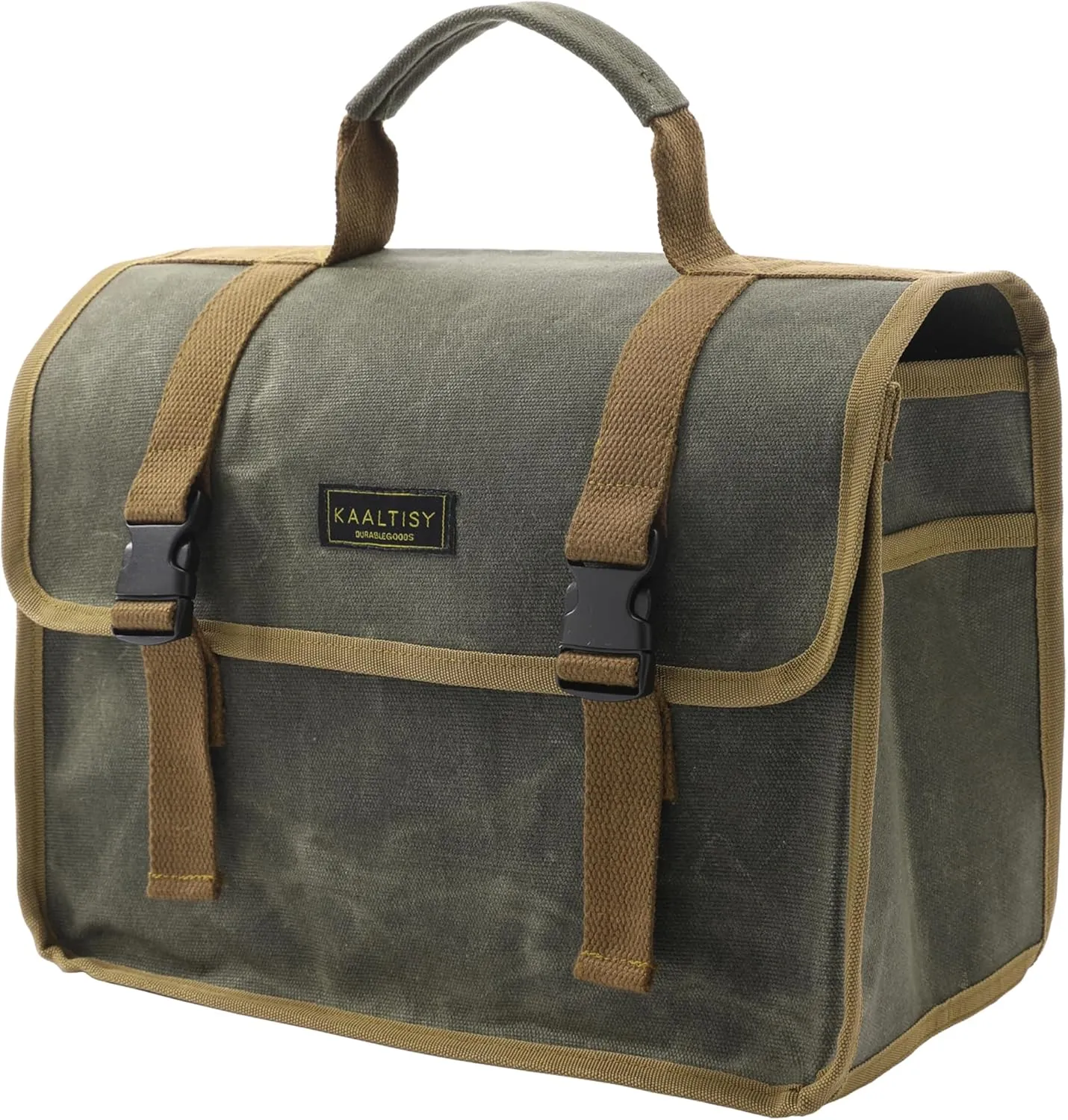 Canvas Tool Tote Bag | 16OZ Waxed Canvas Hand Tools Carrying Bag, Portable Tool Storage Bag with 1 Large Pocket   2 Side Pockets - for Mechanics Truck Drivers Craftsman | Army Green