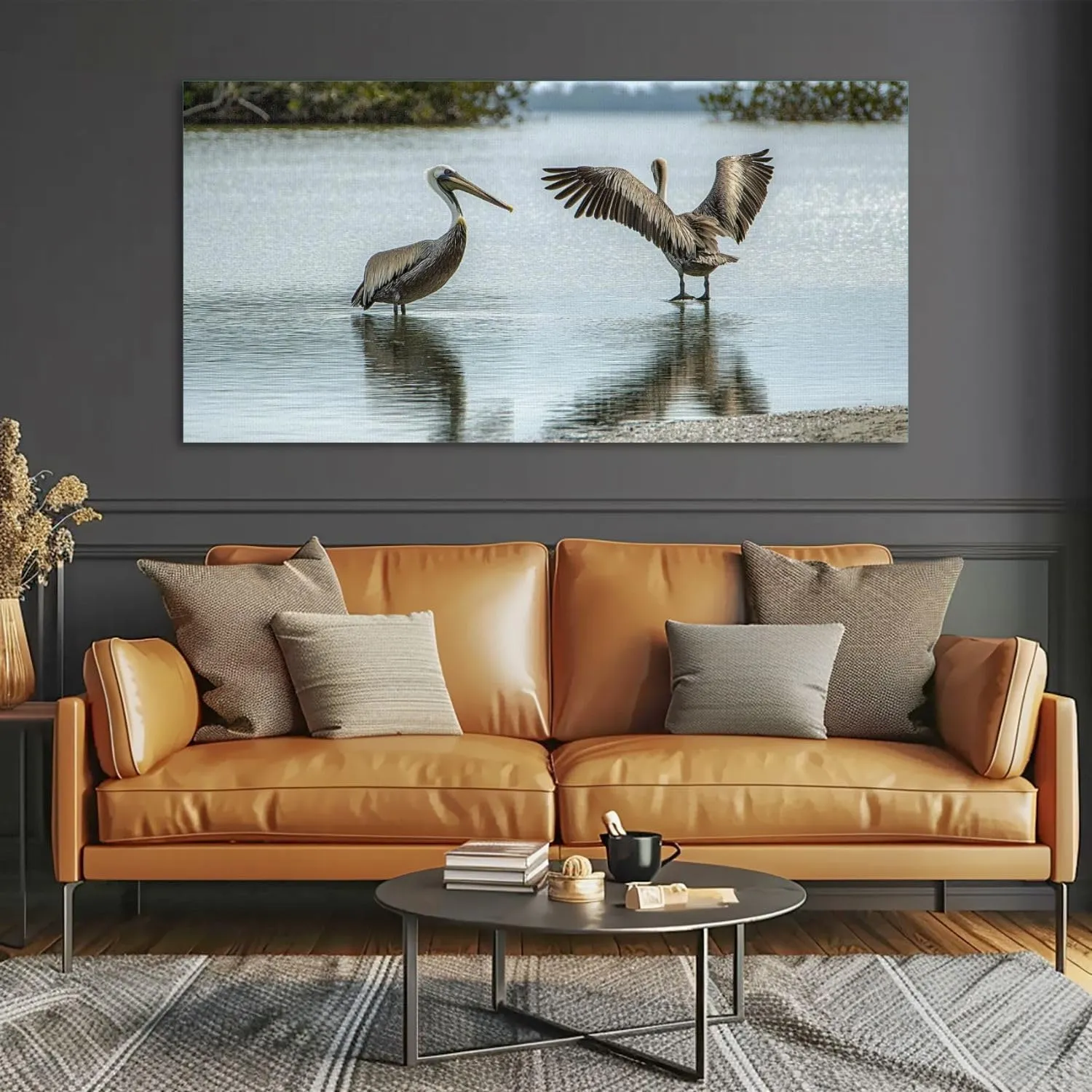 Canvas Wall Art landing Island Indian River Lagoon Florida Framed Artwork Landscape Wall Paintings Modern Wall Decor Ready to Hang Posters for Living Room Bedroom 20"x40"