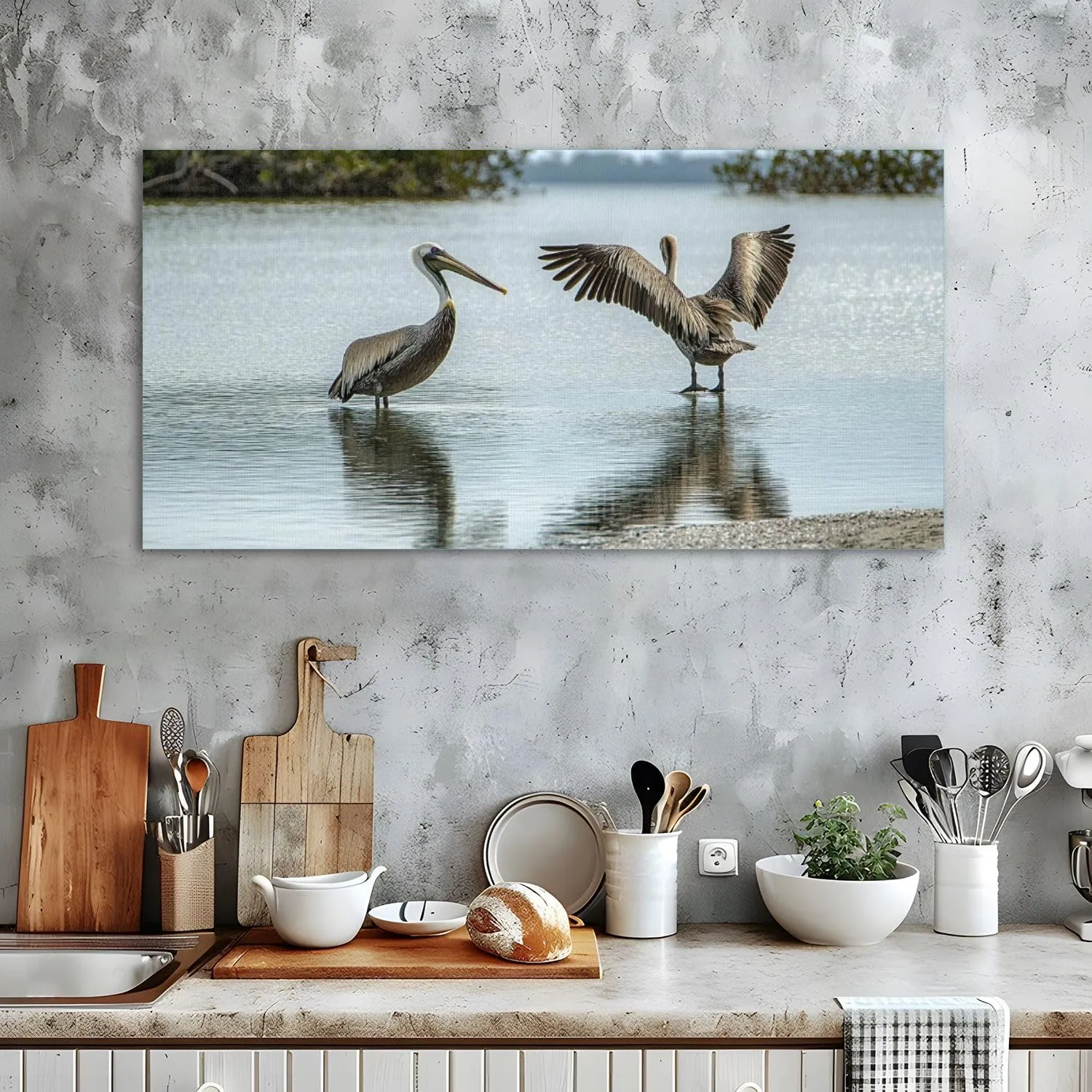 Canvas Wall Art landing Island Indian River Lagoon Florida Framed Artwork Landscape Wall Paintings Modern Wall Decor Ready to Hang Posters for Living Room Bedroom 20"x40"