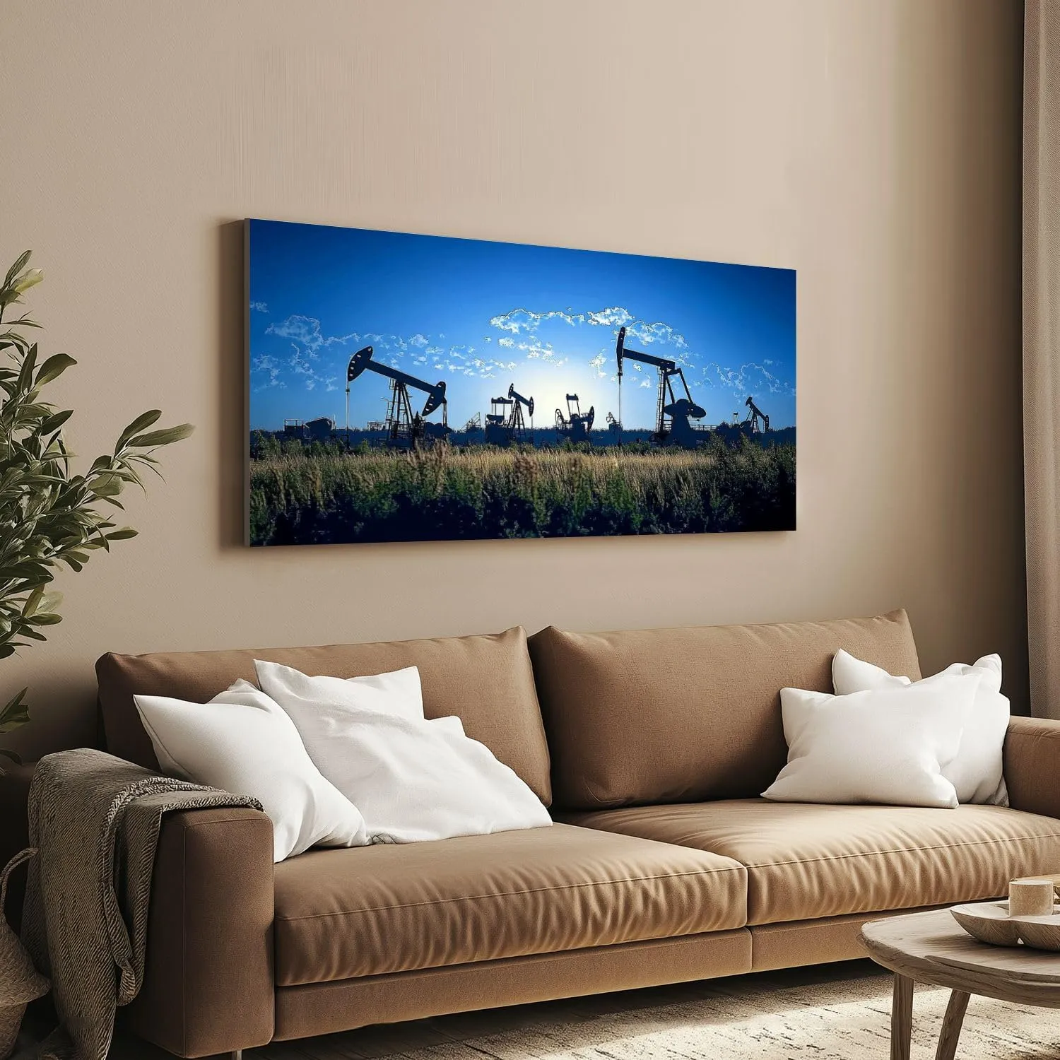 Canvas Wall Art Silhouette oil rigs Framed Artwork Landscape Wall Paintings Modern Wall Decor Ready to Hang Posters for Living Room Bedroom 20"x40"