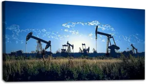 Canvas Wall Art Silhouette oil rigs Framed Artwork Landscape Wall Paintings Modern Wall Decor Ready to Hang Posters for Living Room Bedroom 20"x40"