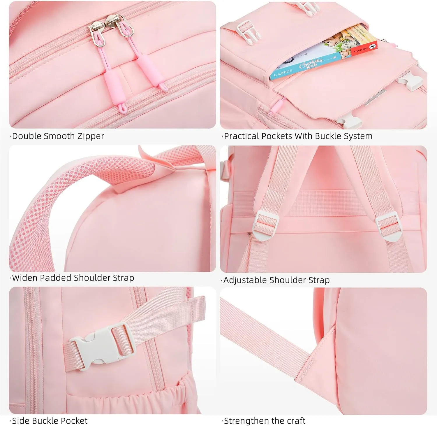 Caoroky knight Travel Laptop Backpack for Women Girls Elementary High School Bag College Backpacks Waterproof Daypack Large Bookbags Purse for Teens Students Computer Bags 15.6 Inch-Pink