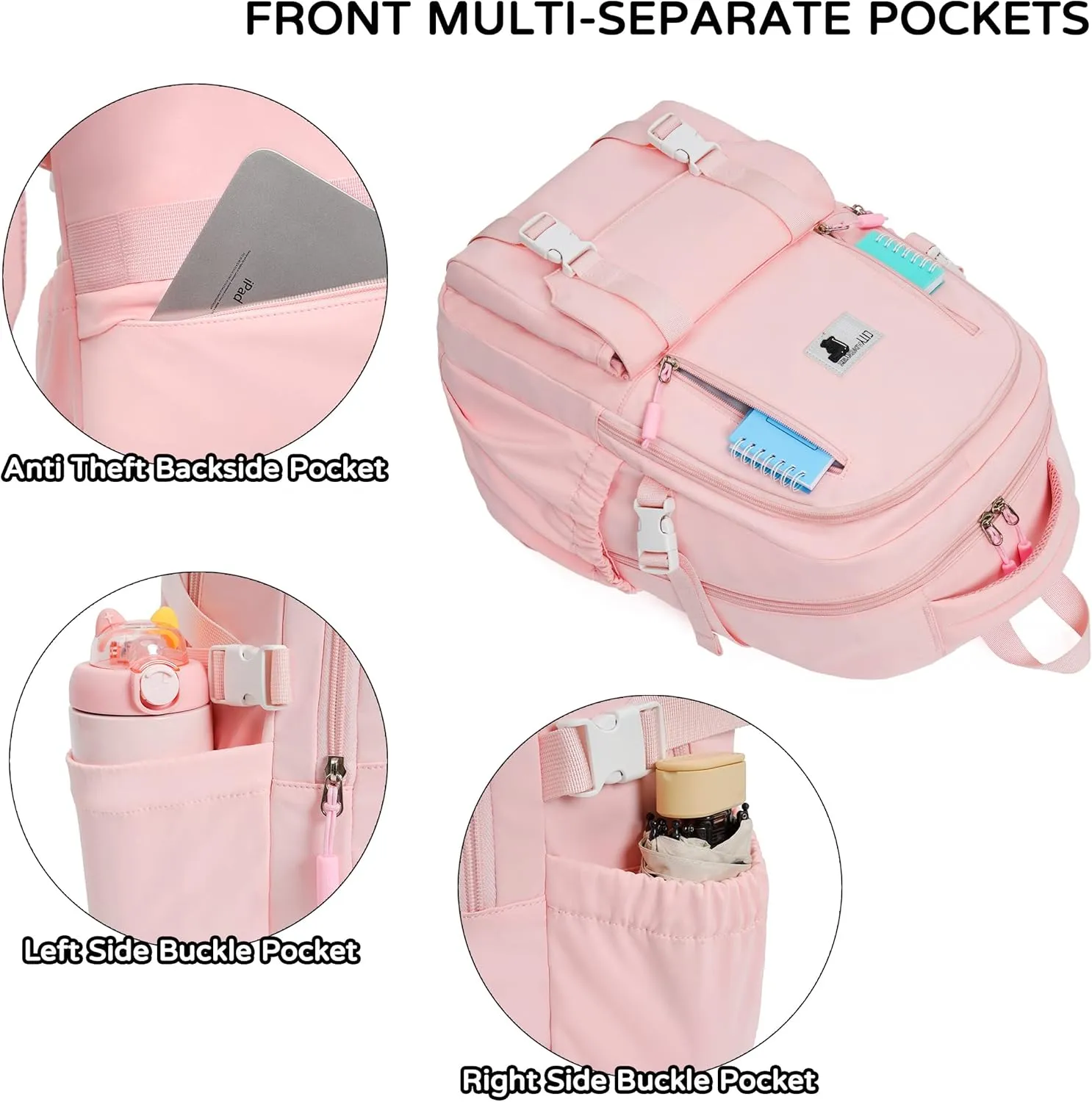 Caoroky knight Travel Laptop Backpack for Women Girls Elementary High School Bag College Backpacks Waterproof Daypack Large Bookbags Purse for Teens Students Computer Bags 15.6 Inch-Pink