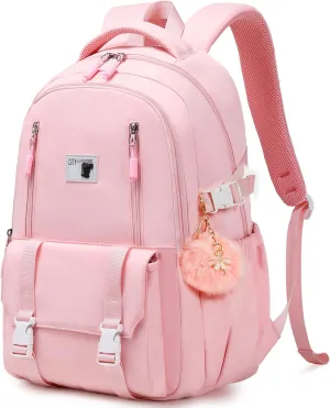 Caoroky knight Travel Laptop Backpack for Women Girls Elementary High School Bag College Backpacks Waterproof Daypack Large Bookbags Purse for Teens Students Computer Bags 15.6 Inch-Pink