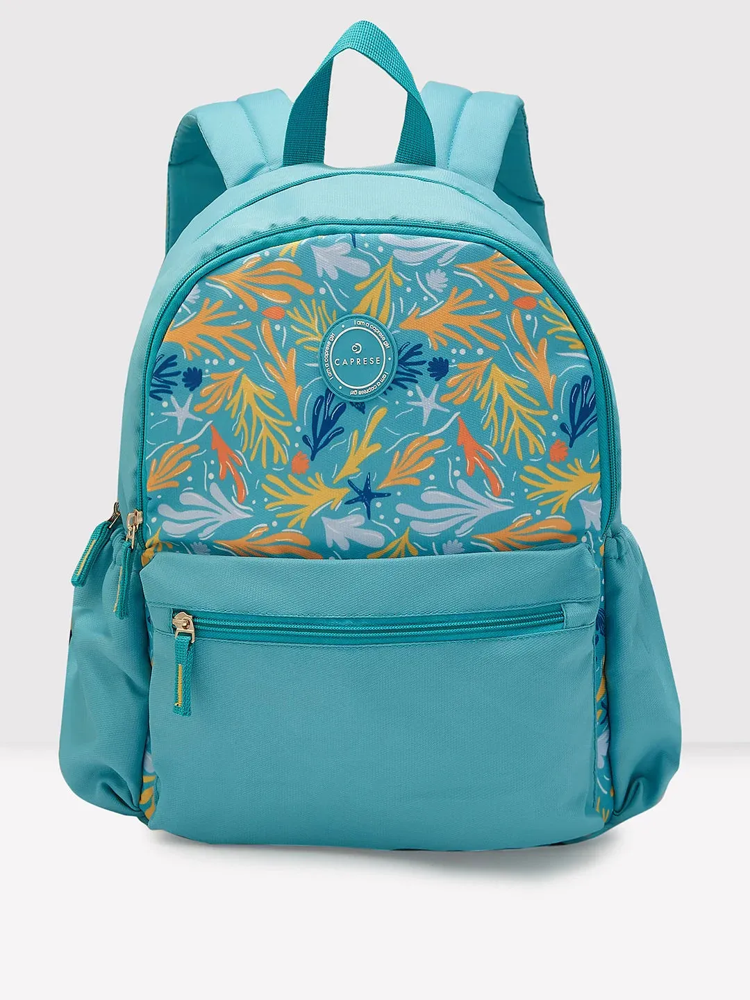 Caprese Xenia Medium Turquoise Printed Backpack