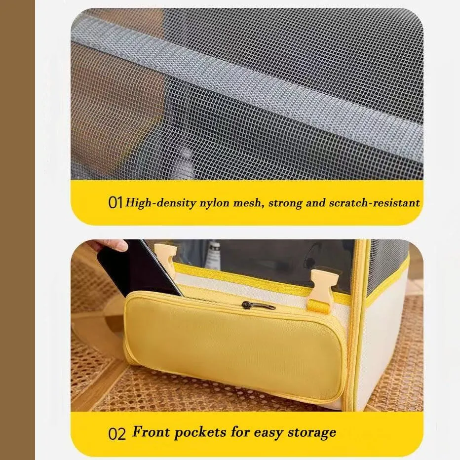 Car Cat Carrier for Honda e 2019-2024, Pet Carrier Travel Bag for Small Medium Cats with Mesh Ventilation, Breathable Foldable for Airplane, Car, Vet Visits,Yellow