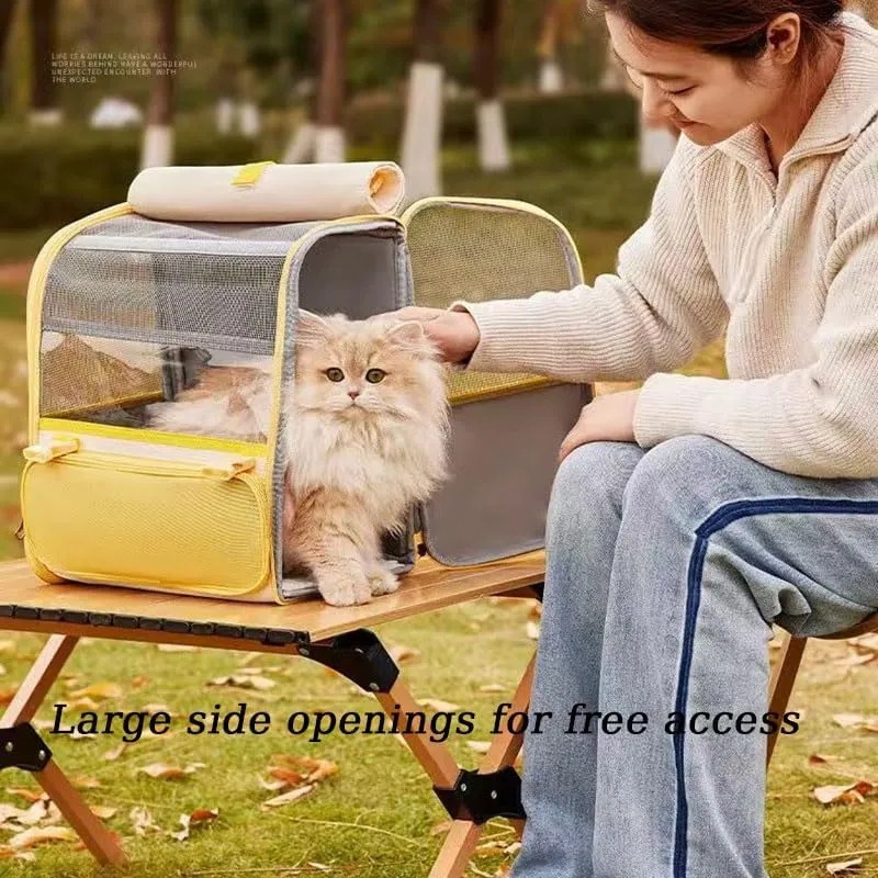 Car Cat Carrier for Honda e 2019-2024, Pet Carrier Travel Bag for Small Medium Cats with Mesh Ventilation, Breathable Foldable for Airplane, Car, Vet Visits,Yellow