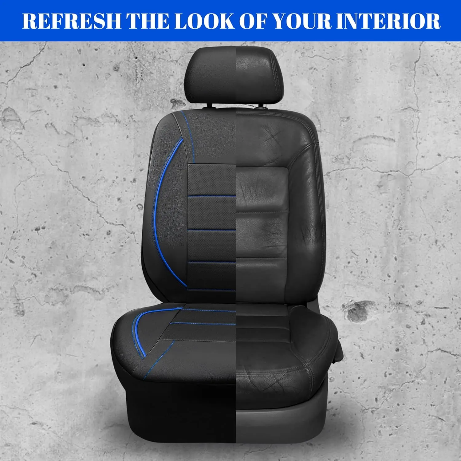 CAR PASS Universal FIT Piping Leather Two Front Seat Covers, Waterproof Faux Leather for SUV Sedan Van Truck, Airbag Compatible,Reserved Opening Holes for Headrest Covers. (Black and Blue)