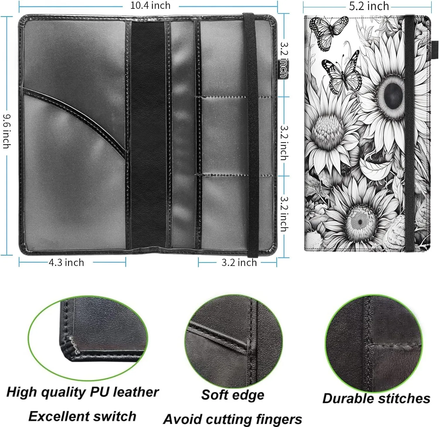 Car Registration and Insurance Holder,Leather Vehicle Glove Box Organizer Wallet for Document,Perfect for any Car,Truck,Motorcycle,Driver License,Trailer or Boat,Men & Women,Butterfly and Sunflower