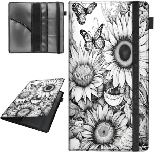 Car Registration and Insurance Holder,Leather Vehicle Glove Box Organizer Wallet for Document,Perfect for any Car,Truck,Motorcycle,Driver License,Trailer or Boat,Men & Women,Butterfly and Sunflower