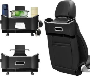 Car Seat Back Storage Box, Multifunctional Headrest Backseat Organizer with Tissue Box, Cup Holders, Hooks, Rear Seat Ideal for Kids and Travel