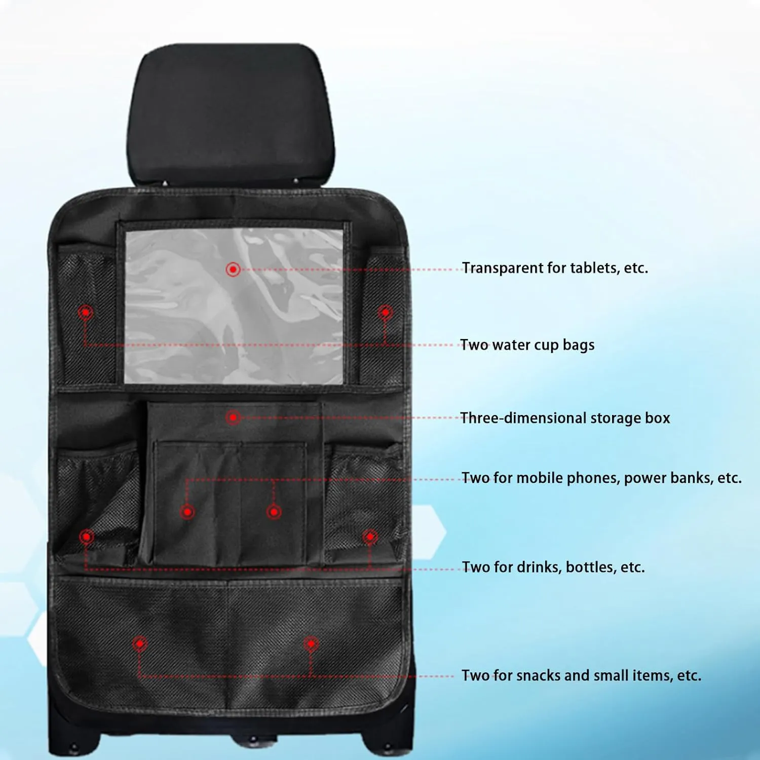 Car Seat Organiser for Volkswagen VW Atlas (7-Seater) 2018 2019 2020 2021 2022 2023 2024 2025, 1Pcs Multifunctional Tidy 10 Pockets Storage Bag Travel Hanging Universal Accessories,B