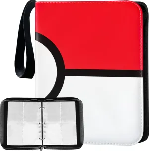 Card Binder 4-pocket 400 Cards Holder with 50 Removable Sleeves and 10 pack of single soft sided card holders, TCG Binder, Red Card Binders (Modern, Red, White, Black,)