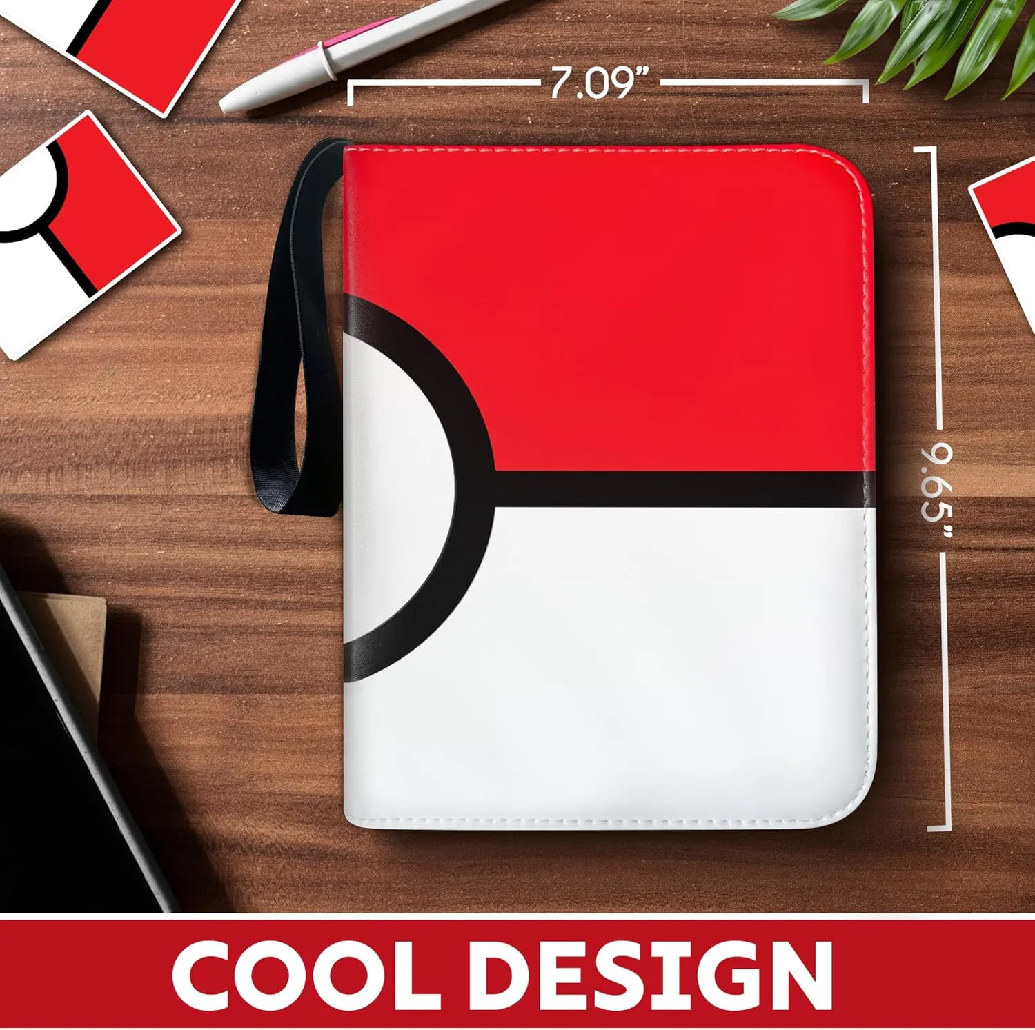 Card Binder 4-pocket 400 Cards Holder with 50 Removable Sleeves and 10 pack of single soft sided card holders, TCG Binder, Red Card Binders (Modern, Red, White, Black,)
