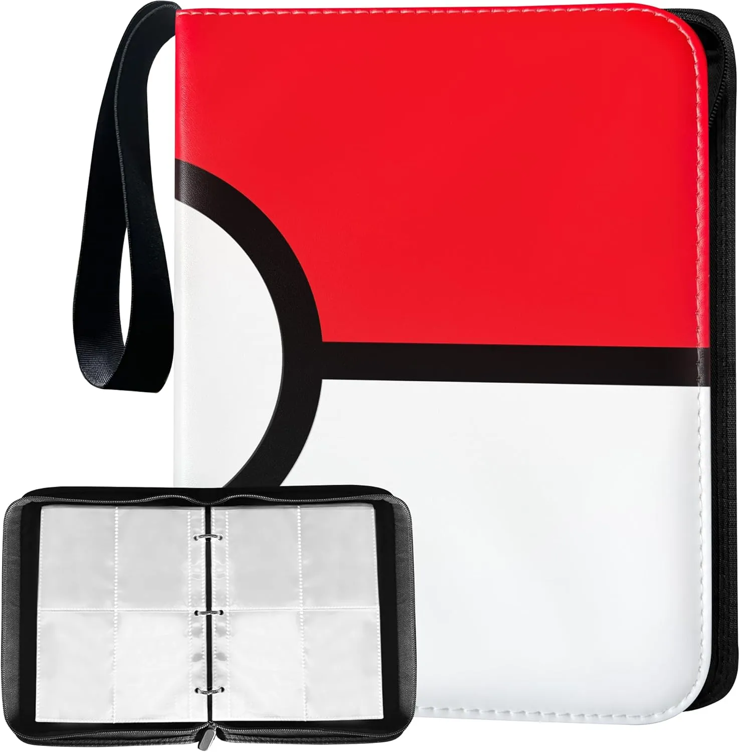 Card Binder 4-pocket 400 Cards Holder with 50 Removable Sleeves and 10 pack of single soft sided card holders, TCG Binder, Red Card Binders (Modern, Red, White, Black,)