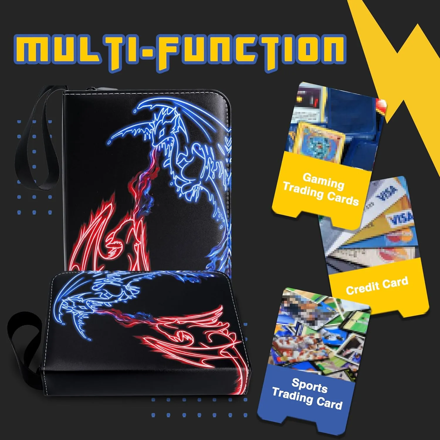 Card Binder, 4Pocket Trading Card Album, 400Pocket Double Sided Display Card Binder, Expandable, 3-Ring Zipper Sports Book is Gifts for Boys and Girls, for YuGiOh, MTG, TCG, Game Card & Sports Card