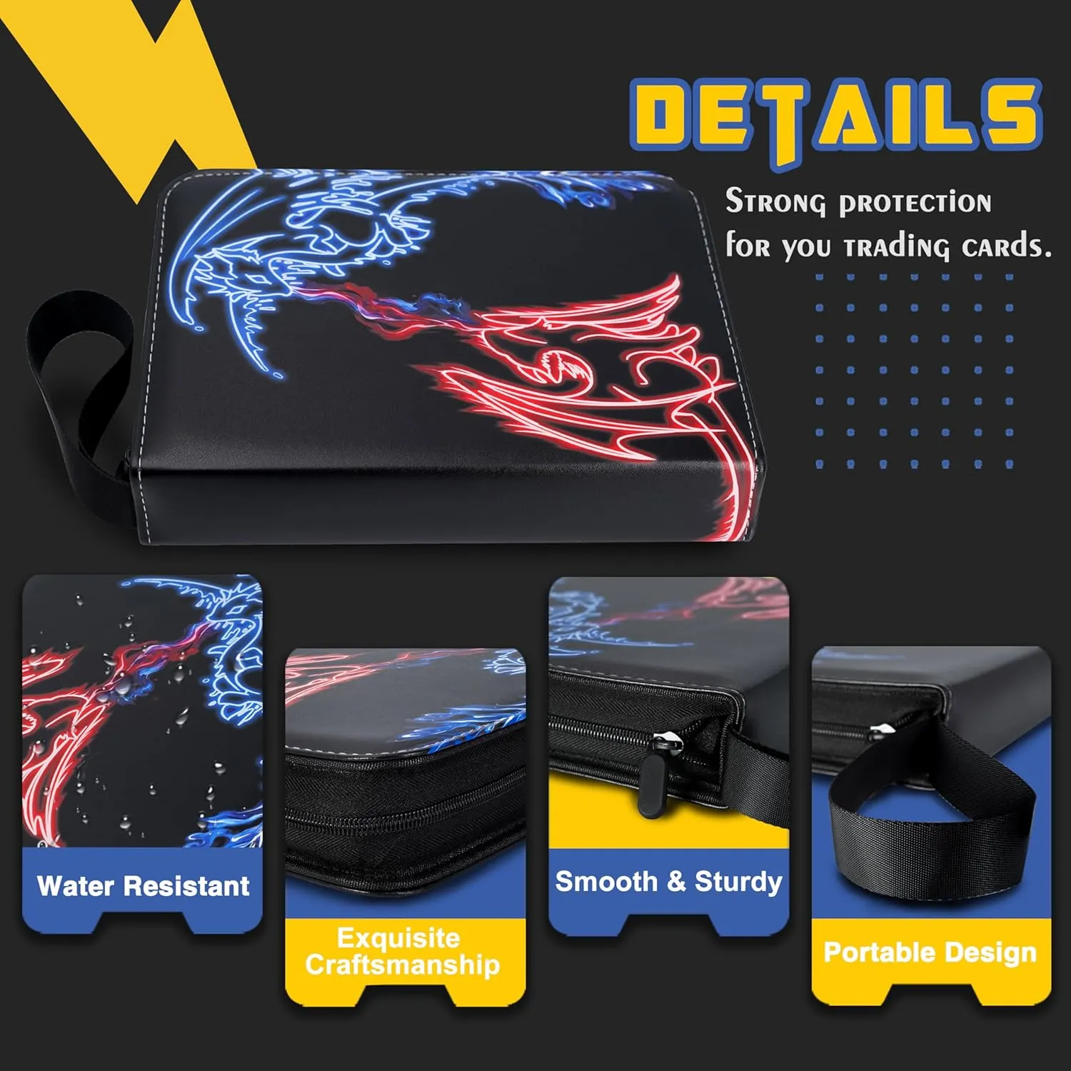 Card Binder, 4Pocket Trading Card Album, 400Pocket Double Sided Display Card Binder, Expandable, 3-Ring Zipper Sports Book is Gifts for Boys and Girls, for YuGiOh, MTG, TCG, Game Card & Sports Card