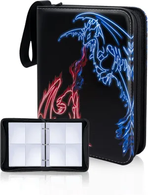 Card Binder, 4Pocket Trading Card Album, 400Pocket Double Sided Display Card Binder, Expandable, 3-Ring Zipper Sports Book is Gifts for Boys and Girls, for YuGiOh, MTG, TCG, Game Card & Sports Card