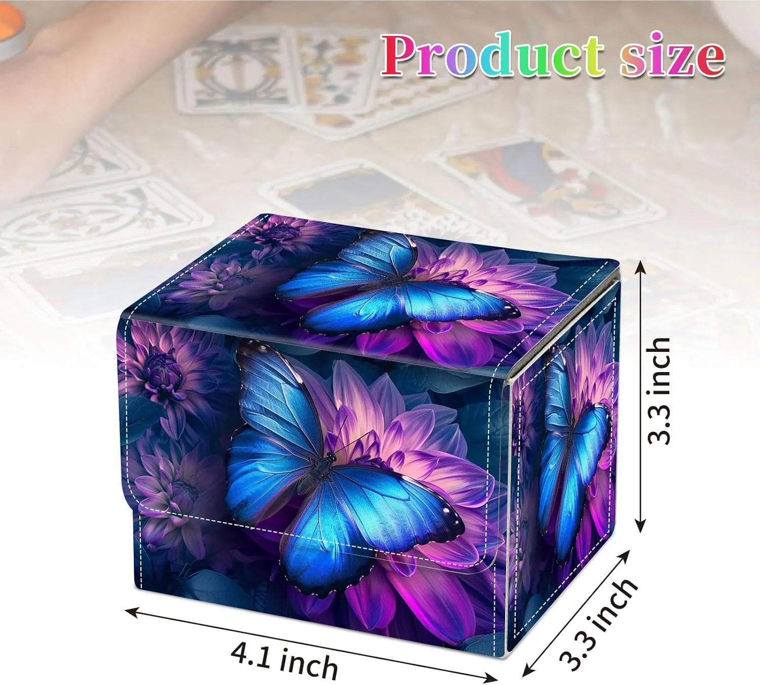 Card Deck Box for MTG, Fits 100  Single Sleeved Cards, PU Leather Trading Card Storage Box for TCG, CCG, MTG Cards, Strong Magnet Magic Gathering Deck Box, Blue Butterfly