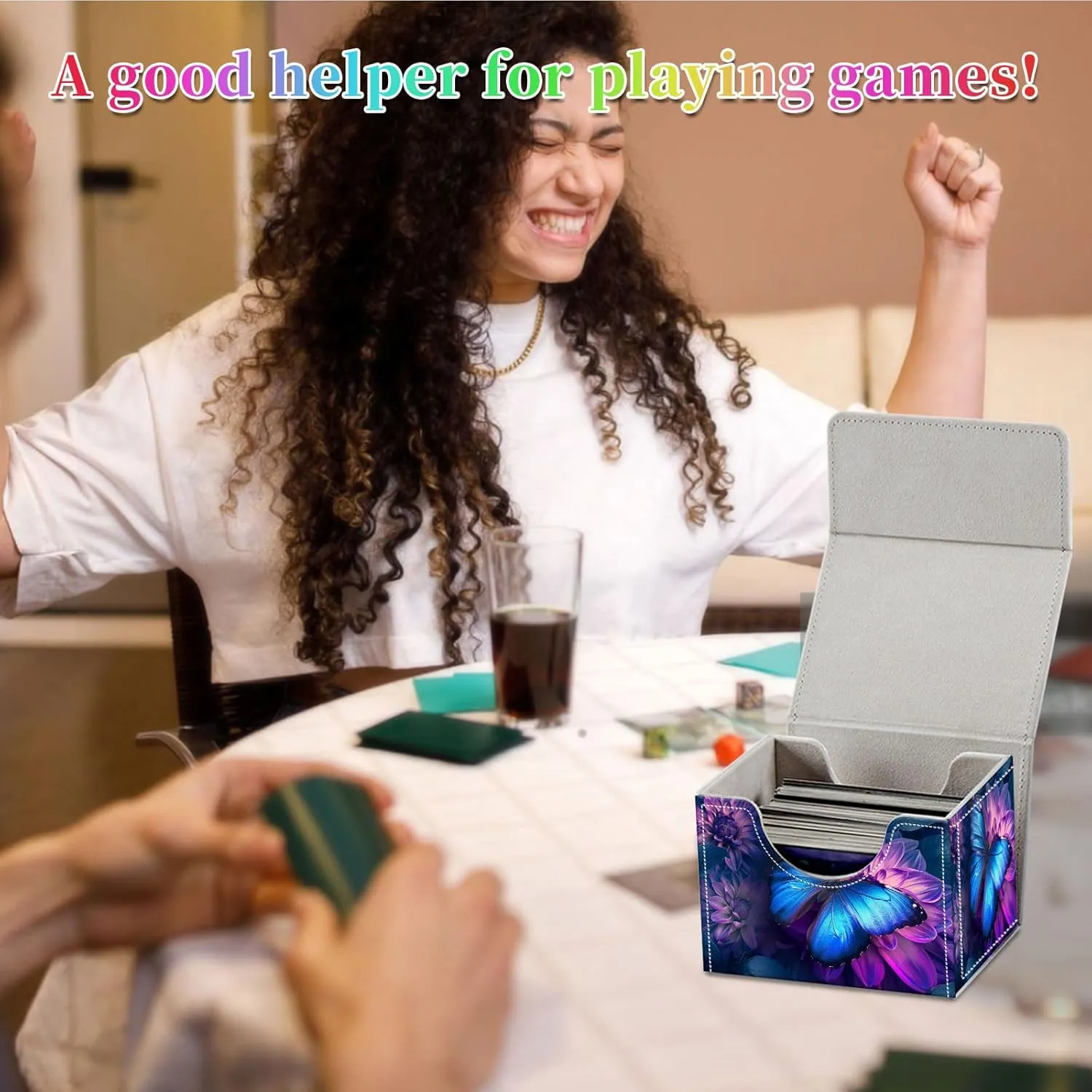 Card Deck Box for MTG, Fits 100  Single Sleeved Cards, PU Leather Trading Card Storage Box for TCG, CCG, MTG Cards, Strong Magnet Magic Gathering Deck Box, Blue Butterfly