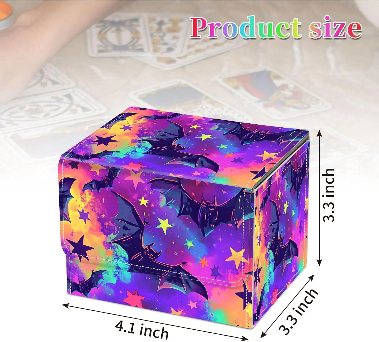 Card Deck Box for MTG, Fits 100  Single Sleeved Cards, PU Leather Trading Card Storage Box for TCG, CCG, MTG Cards, Strong Magnet Magic Gathering Deck Box, Colorful Bats