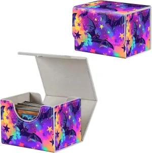 Card Deck Box for MTG, Fits 100  Single Sleeved Cards, PU Leather Trading Card Storage Box for TCG, CCG, MTG Cards, Strong Magnet Magic Gathering Deck Box, Colorful Bats
