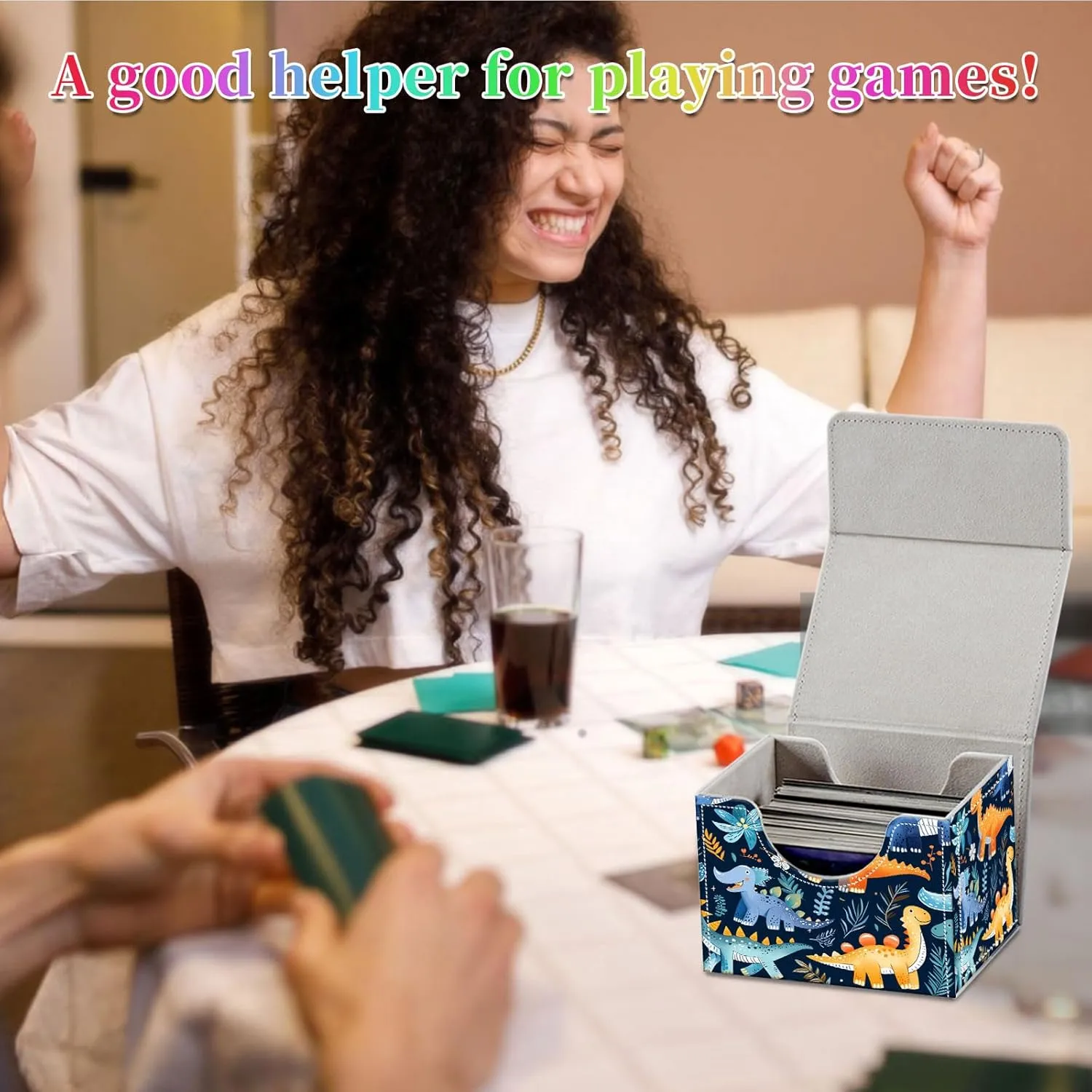 Card Deck Box for MTG, Fits 100  Single Sleeved Cards, PU Leather Trading Card Storage Box for TCG, CCG, MTG Cards, Strong Magnet Magic Gathering Deck Box, Dinosaur Pattern