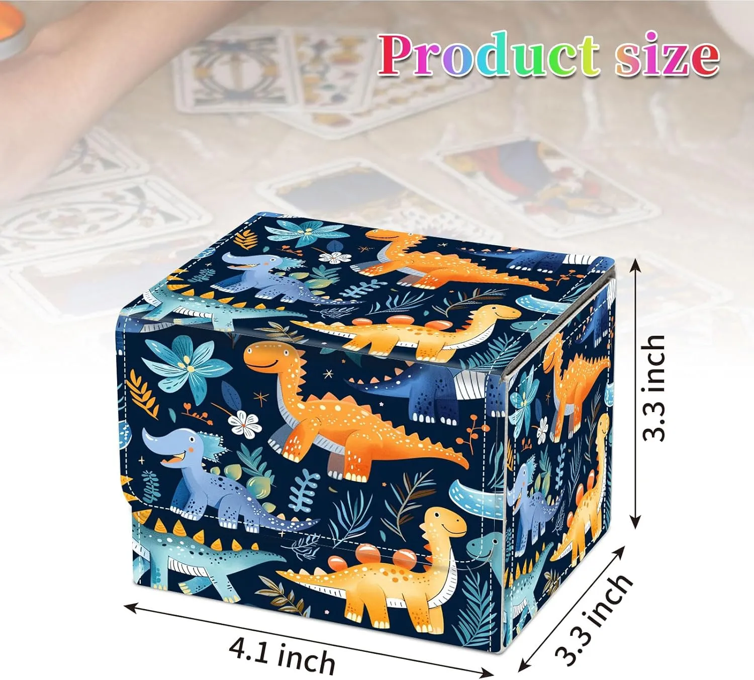 Card Deck Box for MTG, Fits 100  Single Sleeved Cards, PU Leather Trading Card Storage Box for TCG, CCG, MTG Cards, Strong Magnet Magic Gathering Deck Box, Dinosaur Pattern