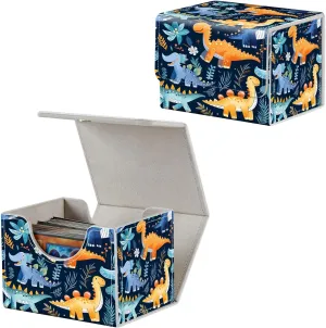 Card Deck Box for MTG, Fits 100  Single Sleeved Cards, PU Leather Trading Card Storage Box for TCG, CCG, MTG Cards, Strong Magnet Magic Gathering Deck Box, Dinosaur Pattern