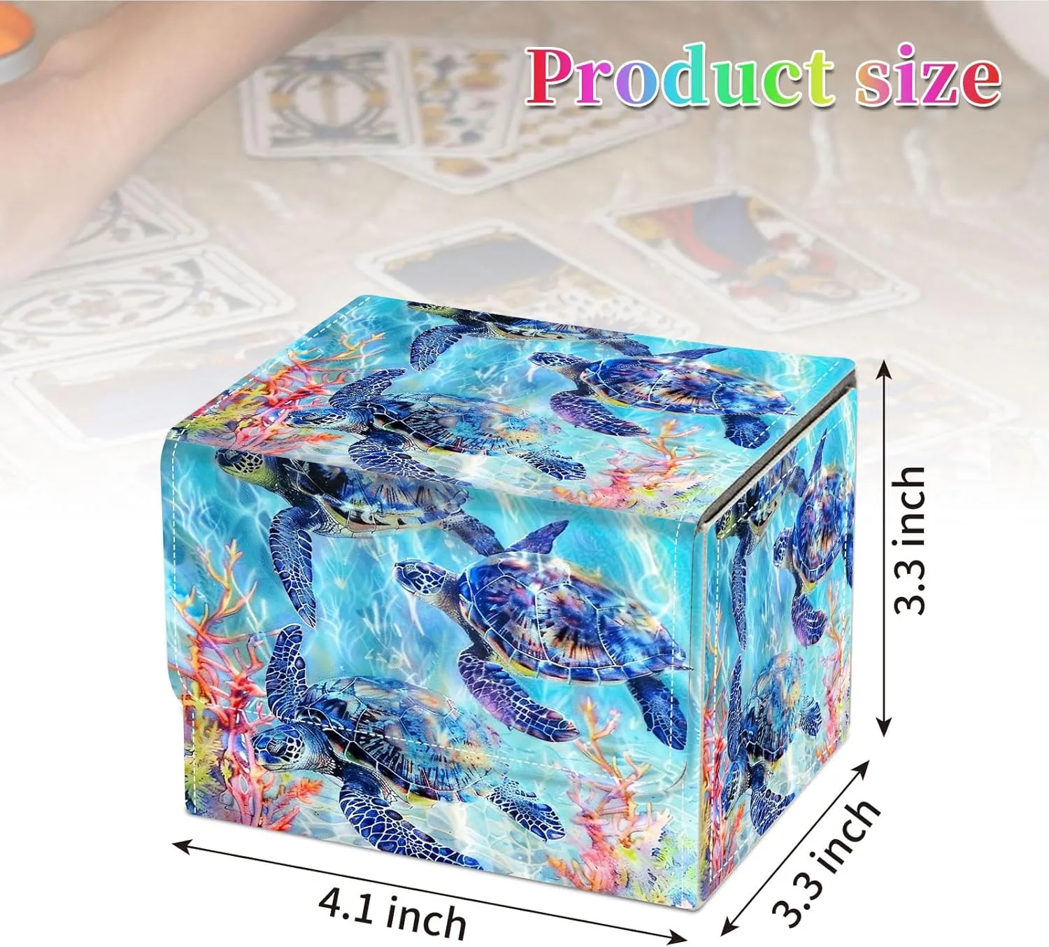 Card Deck Box for MTG, Fits 100  Single Sleeved Cards, PU Leather Trading Card Storage Box for TCG, CCG, MTG Cards, Strong Magnet Magic Gathering Deck Box, Sea Turtle