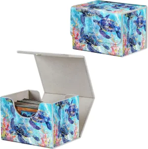 Card Deck Box for MTG, Fits 100  Single Sleeved Cards, PU Leather Trading Card Storage Box for TCG, CCG, MTG Cards, Strong Magnet Magic Gathering Deck Box, Sea Turtle