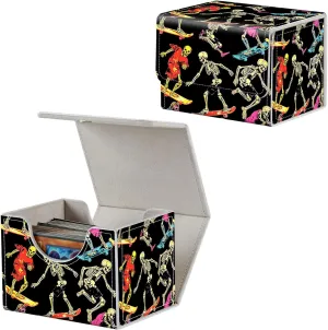 Card Deck Box for MTG, Fits 100  Single Sleeved Cards, PU Leather Trading Card Storage Box for TCG, CCG, MTG Cards, Strong Magnet Magic Gathering Deck Box, Skeleton Slide
