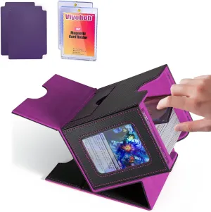 Card Deck Box for MTG with Commander Display Fits 100 Double-Sleeved Cards, Deck Case for TCG/Sports Cards with 2 Magnetic Card Holders (Black&Purple)